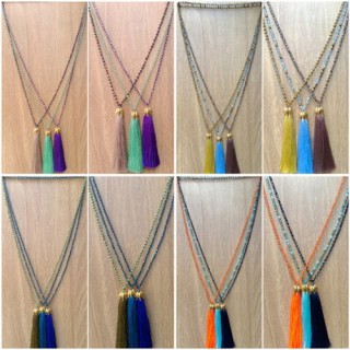 balinese tassels necklace beads mix glass golden caps free shipping